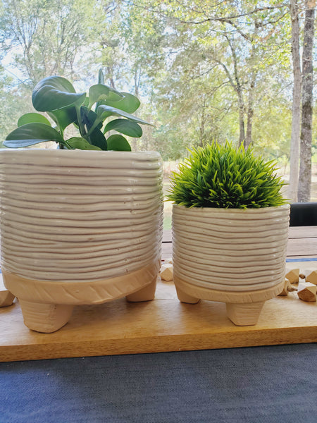 RAMOS HORIZONTAL STRIPE CACHEPOT, STONEWARE - 2 sizes available